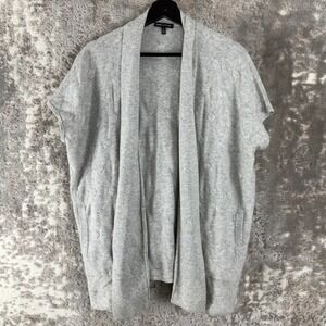 Robert Kitchen Sz S Wool Open Front Textured Cardigan Sweater Gray Short Sleeve
